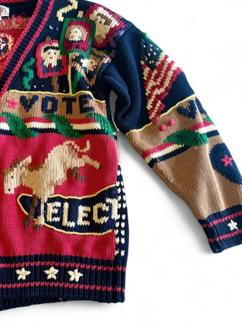 Vintage Traditional Trading Co Election Vote Themed Hand Knit Cardigan Size M - Picture 4 of 8